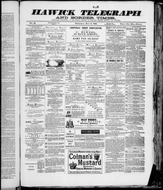 cover page of Hawick Telegraph and Border Times published on July 6, 1882