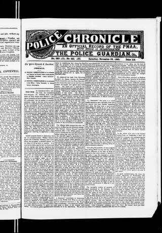 cover page of Police Chronicle published on November 30, 1895