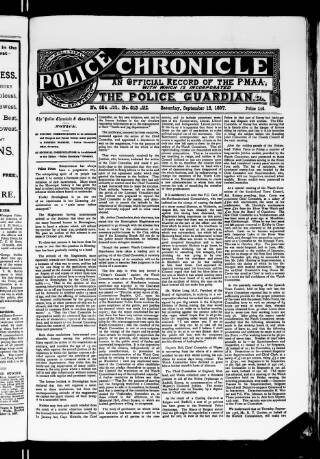 cover page of Police Chronicle published on September 18, 1897