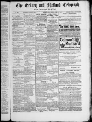 cover page of Orkney & Shetland Telegraph published on February 28, 1882