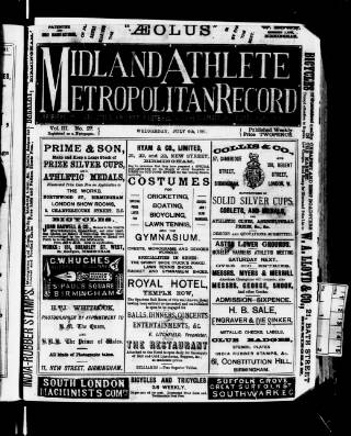 cover page of Midland Athlete published on July 6, 1881