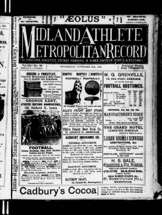 cover page of Midland Athlete published on November 30, 1881