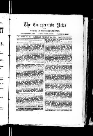 cover page of Co-operative News published on February 12, 1887