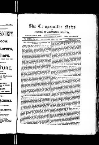 cover page of Co-operative News published on July 30, 1887