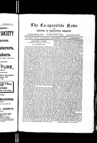 cover page of Co-operative News published on September 10, 1887
