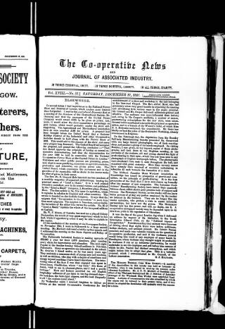 cover page of Co-operative News published on December 17, 1887