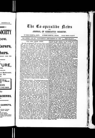 cover page of Co-operative News published on December 31, 1887