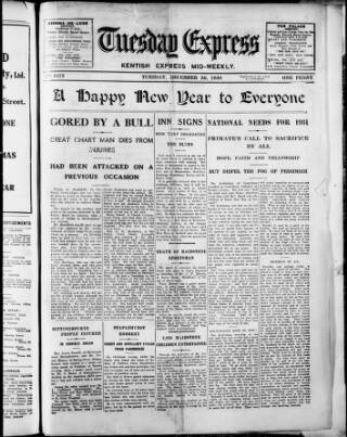 cover page of Tuesday Express published on December 30, 1930