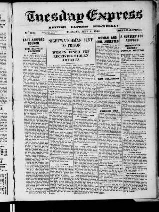 cover page of Tuesday Express published on July 6, 1943