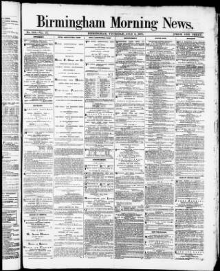 cover page of Birmingham Morning News published on July 6, 1871