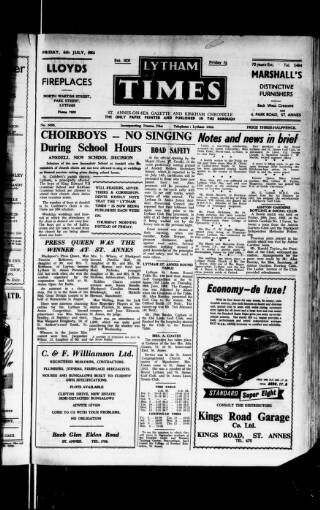 cover page of Lytham Times published on July 6, 1956
