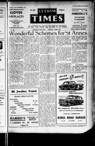 cover page of Lytham Times published on November 30, 1956