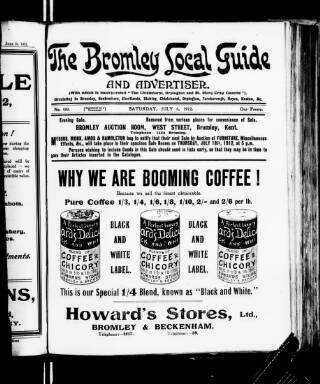 cover page of Bromley Local Guide and Advertiser published on July 6, 1912