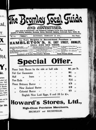 cover page of Bromley Local Guide and Advertiser published on February 28, 1914