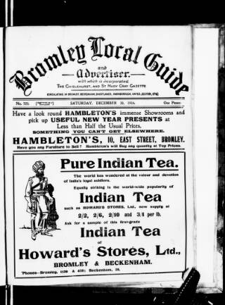 cover page of Bromley Local Guide and Advertiser published on December 30, 1916