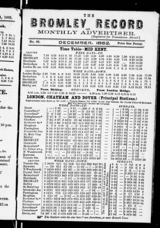 cover page of Bromley Record and Monthly Advertiser published on December 1, 1862