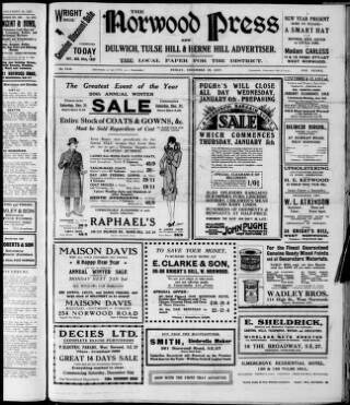 cover page of Norwood Press and Dulwich Advertiser published on December 30, 1927