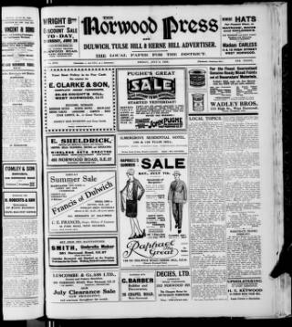 cover page of Norwood Press and Dulwich Advertiser published on July 6, 1928