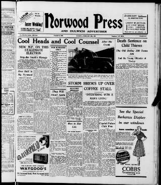 cover page of Norwood Press and Dulwich Advertiser published on February 28, 1950