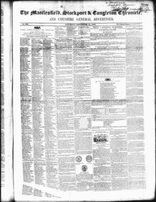 cover page of Macclesfield, Stockport, & Congleton Chronicle published on September 18, 1847