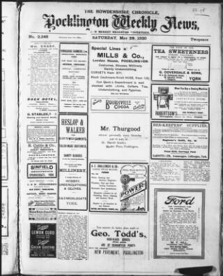 cover page of Howdenshire Chronicle published on May 29, 1920