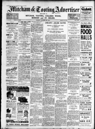 cover page of Mitcham Advertiser published on November 30, 1933