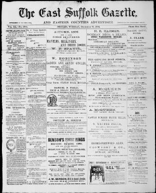 cover page of East Suffolk Gazette published on December 29, 1896