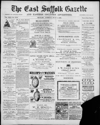 cover page of East Suffolk Gazette published on July 6, 1897