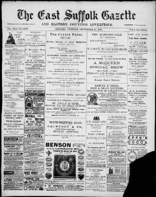 cover page of East Suffolk Gazette published on September 21, 1897
