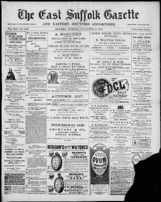 cover page of East Suffolk Gazette published on November 30, 1897
