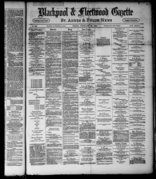 cover page of Blackpool Gazette published on February 28, 1890