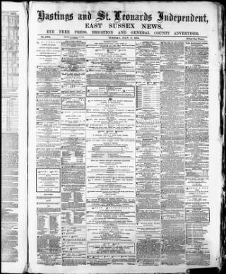 cover page of Hastings and Bexhill Independent published on July 6, 1875