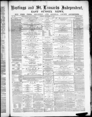 cover page of Hastings and Bexhill Independent published on September 18, 1877