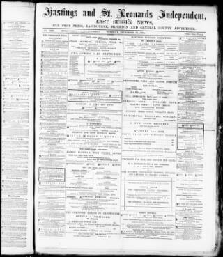 cover page of Hastings and Bexhill Independent published on December 30, 1879
