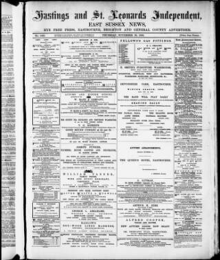 cover page of Hastings and Bexhill Independent published on November 30, 1882
