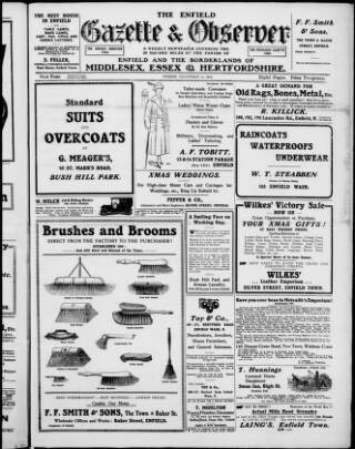cover page of Enfield Gazette published on December 20, 1918
