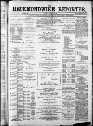 cover page of Heckmondwike Reporter published on December 7, 1889