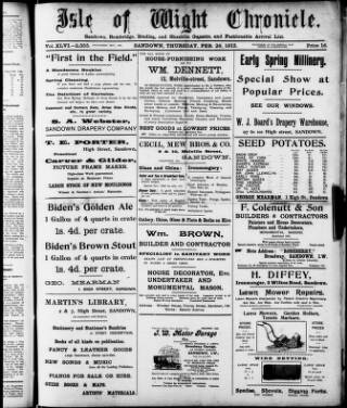 cover page of Isle of Wight Chronicle published on February 29, 1912