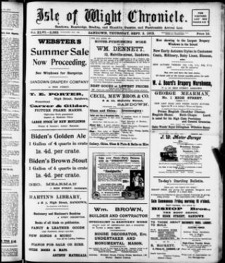 cover page of Isle of Wight Chronicle published on September 5, 1912