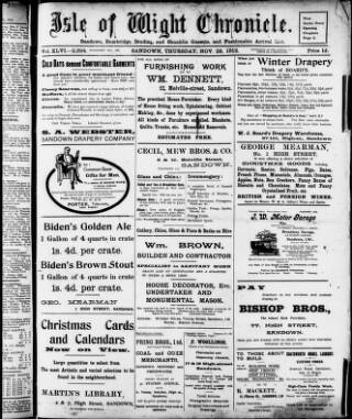 cover page of Isle of Wight Chronicle published on November 28, 1912