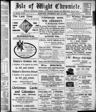 cover page of Isle of Wight Chronicle published on December 12, 1912