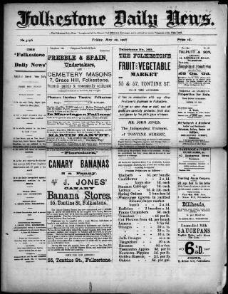 cover page of Folkestone Daily News published on May 29, 1908
