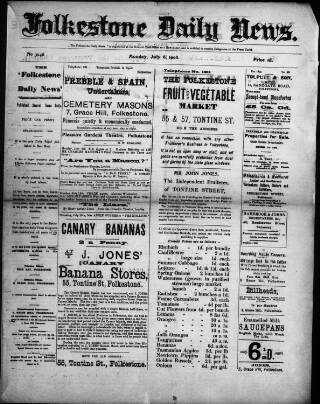 cover page of Folkestone Daily News published on July 6, 1908