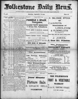 cover page of Folkestone Daily News published on September 18, 1909