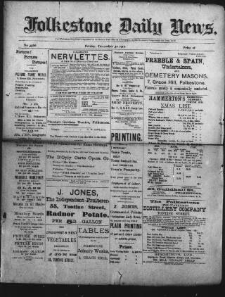 cover page of Folkestone Daily News published on December 30, 1910