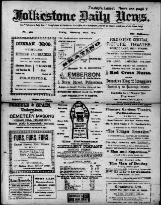 cover page of Folkestone Daily News published on February 28, 1913
