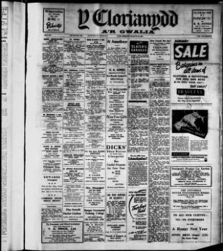 cover page of Y Clorianydd published on December 30, 1953