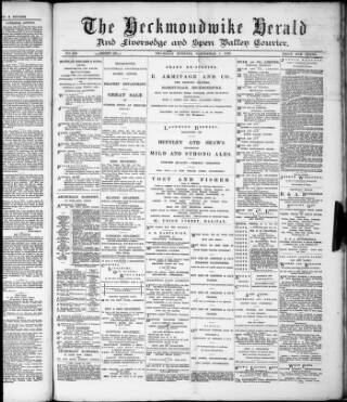 cover page of Heckmondwike Herald published on September 5, 1889