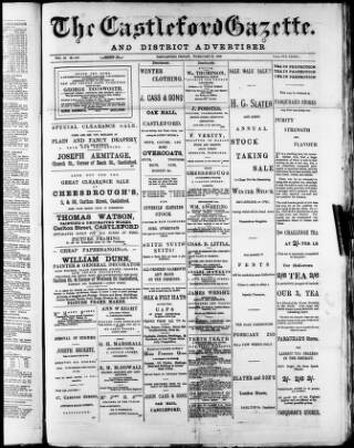 cover page of Castleford Gazette published on February 15, 1889