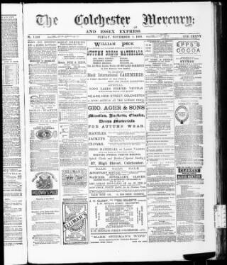 cover page of Colchester Mercury and North Essex Express published on November 1, 1889